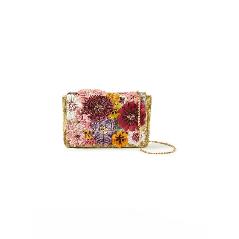 Accessorize London Women's Pink Canvas 3D Floral Clutch Party Bag