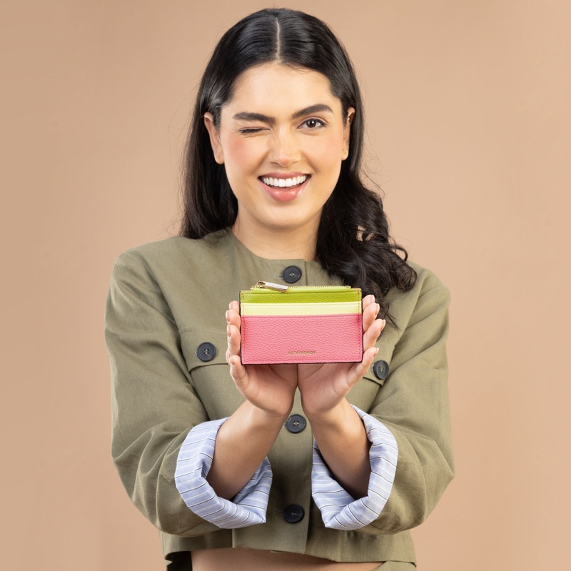 Accessorize London Women's Pink Colour Block Card Holder