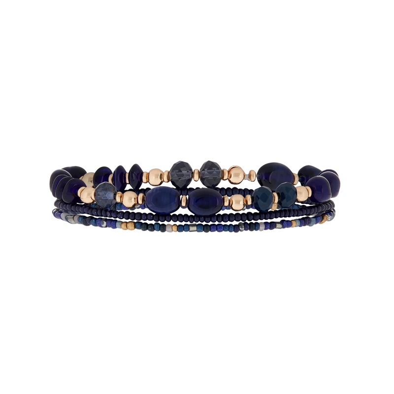 Accessorize London Women's Set Of 3 Navy Bead Stretch