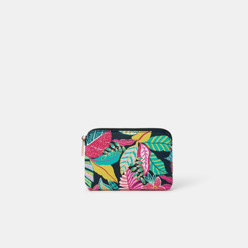 Black Tropical Print Coin Purse