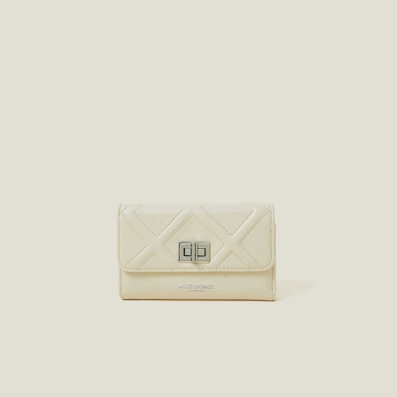 Cream Diamond Stitch Tri-Fold Purse