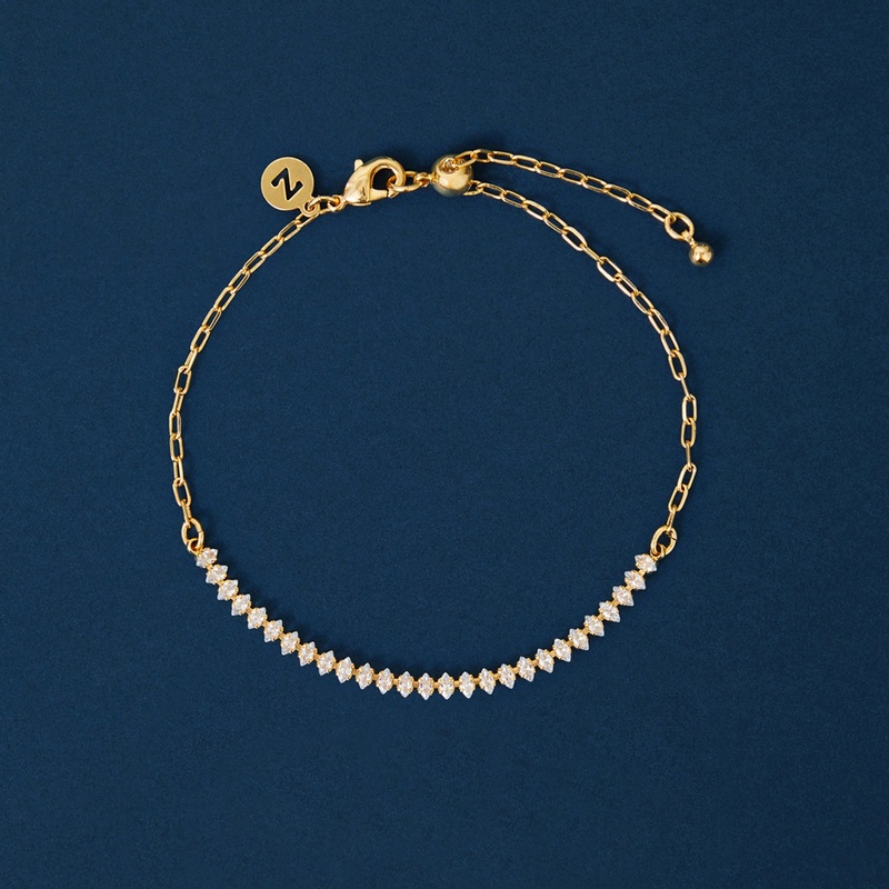 Real Gold Plated Cubic Zirconia Marquise Tennis Bracelet