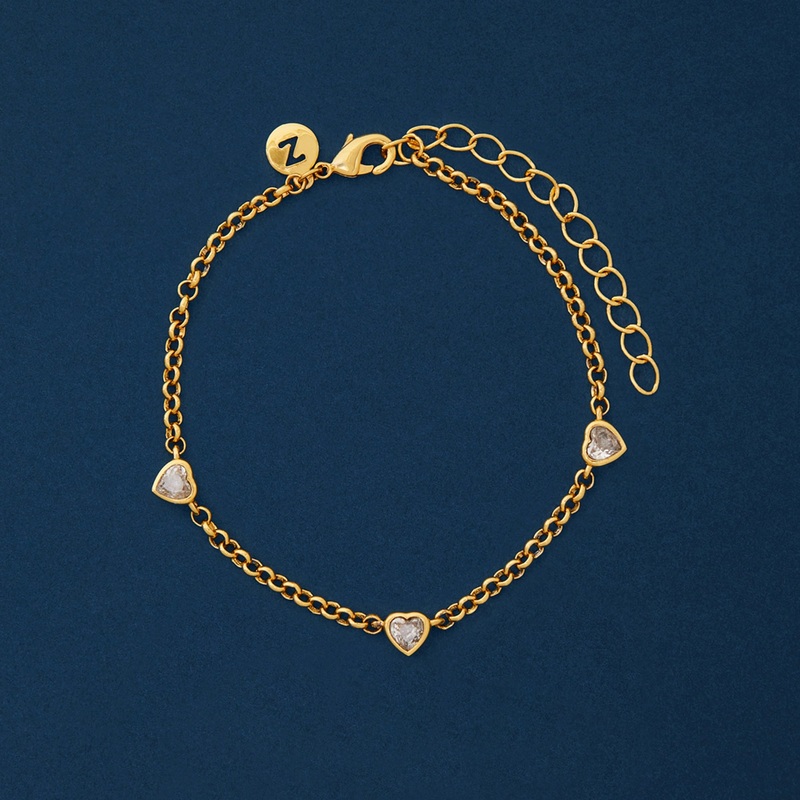 Real Gold Plated Diamante Heart Station Bracelet