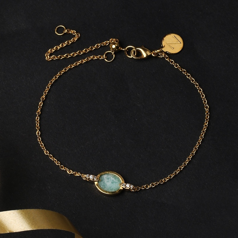 Real Gold Plated Z Hlng Stone Amazonite Slc Sldr Bracelt For Women By Accessorize London
