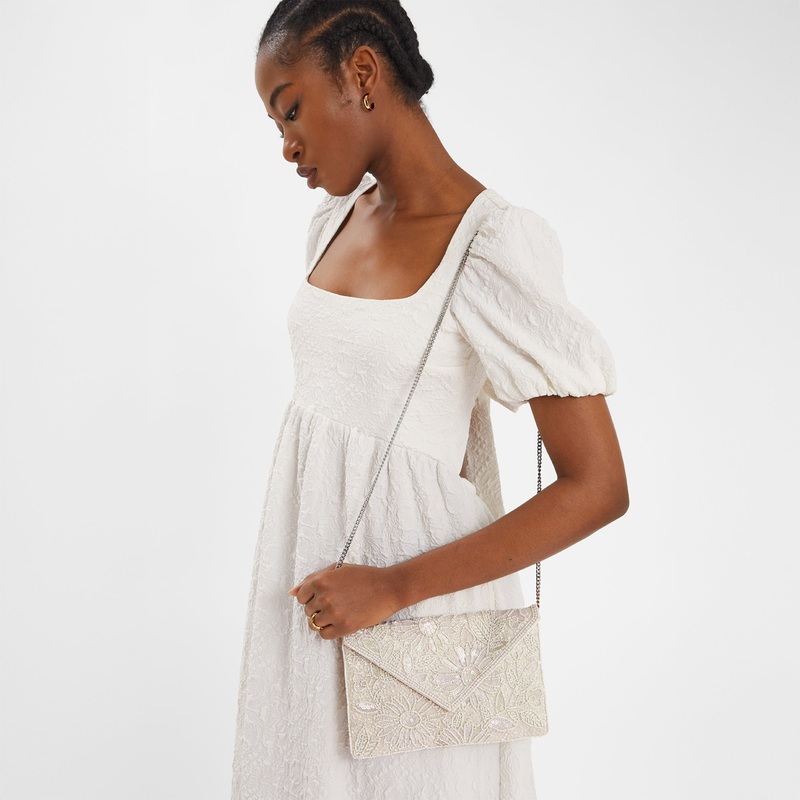 White Bridal Embellished Clutch Bag