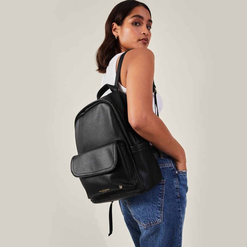 Accessorize London Women's Black Front Flap Backpack
