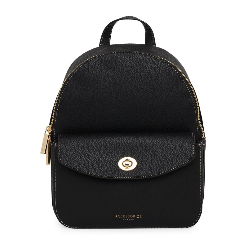 Accessorize London Women's Faux Leather Black Ricki Backpack