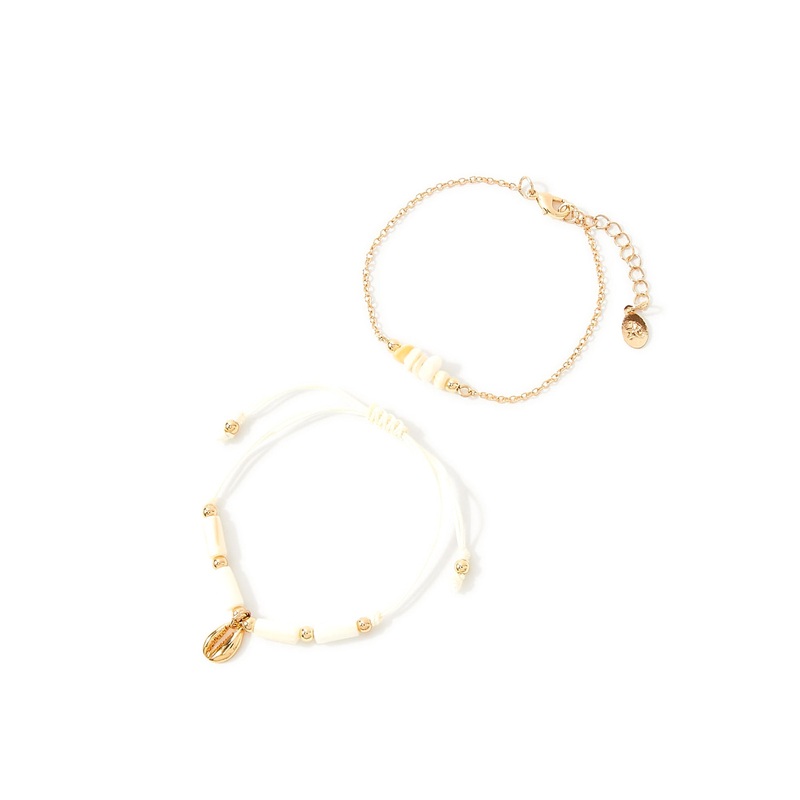 Accessorize London Women's White Set of 2 Shells & Beads Bracelet Set