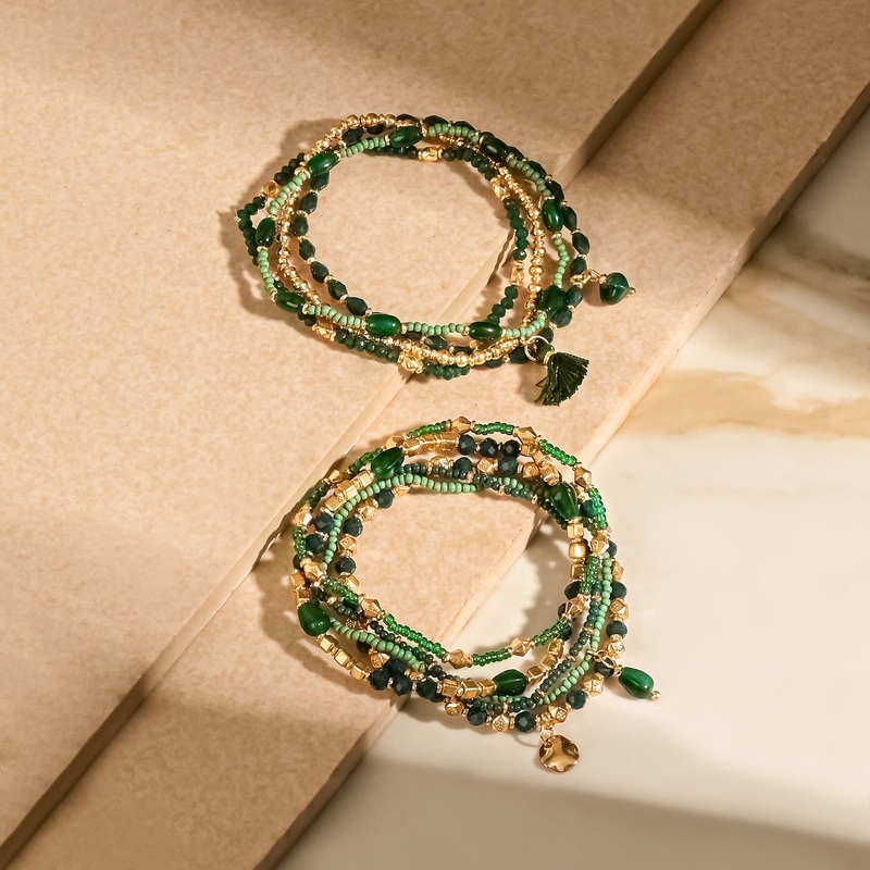 Green Beaded Stretch Bracelets Multipack Set Of 11