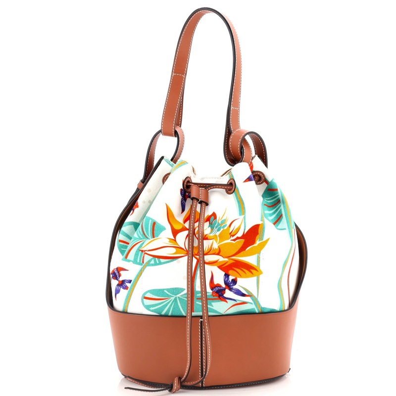 Balloon Bucket Bag Printed Canvas and Leather Medium