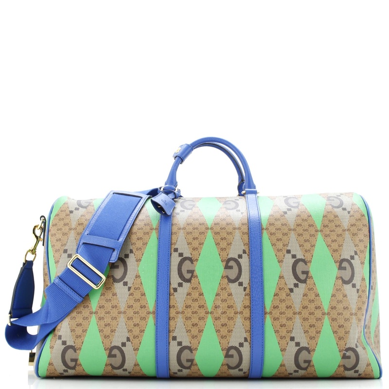 Convertible Duffle Bag Rhombus GG Coated Canvas with Leather Large