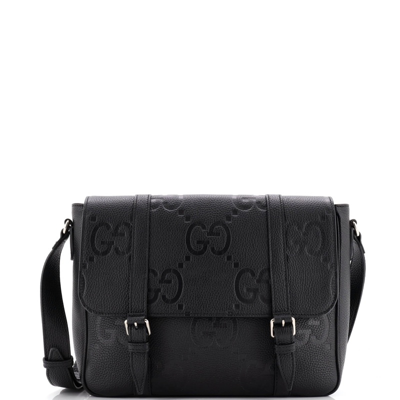 Double Belt Flap Messenger Bag Jumbo GG Embossed Leather Medium
