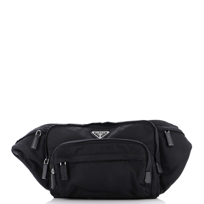 Double Front Pocket Belt Bag Re-Nylon with Saffiano Leather Medium