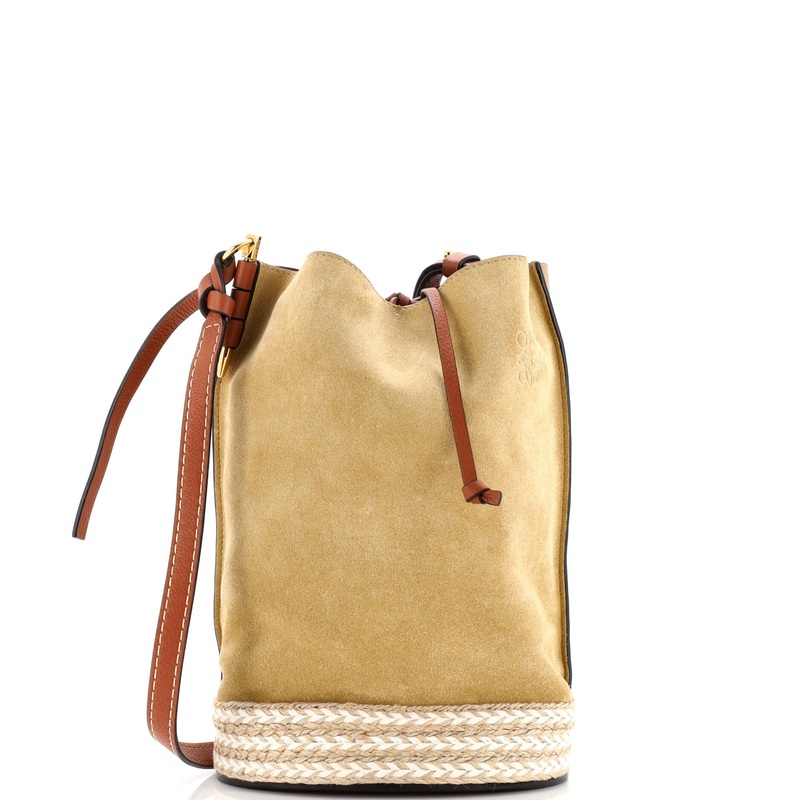 Gate Bucket Bag Leather and Suede with Raffia Medium
