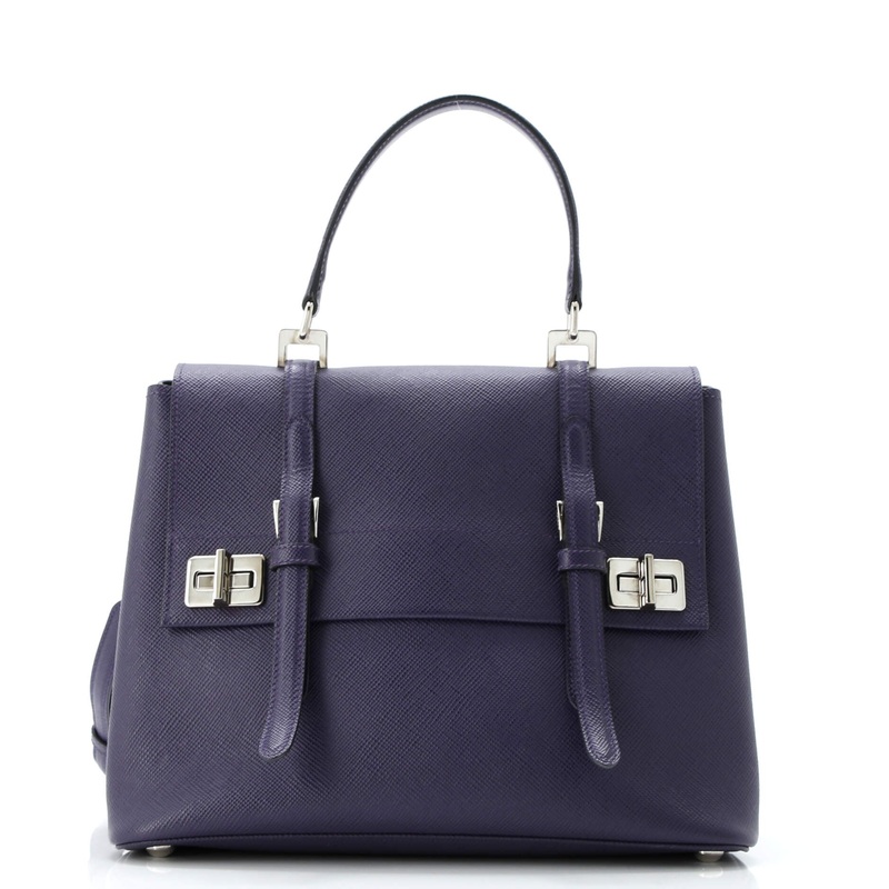 Half Flap Double Turn Lock Satchel Saffiano Leather Medium