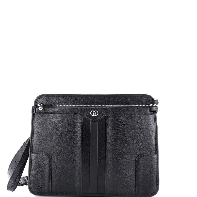 Interlocking G Front Zip Messenger Bag Leather Large