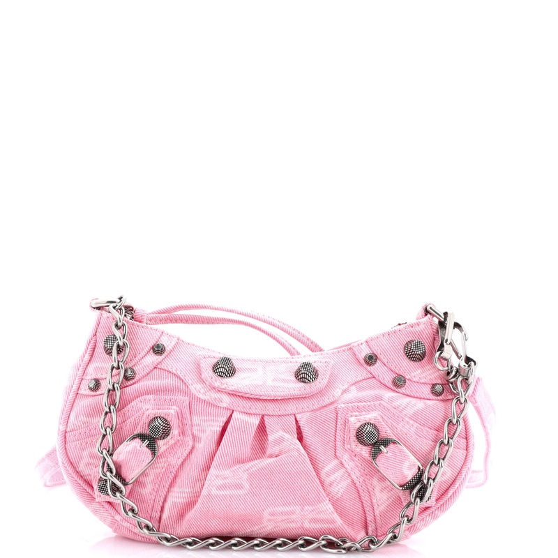 Le Cagole Giant Studs Shoulder Bag BB Monogram Denim Mini