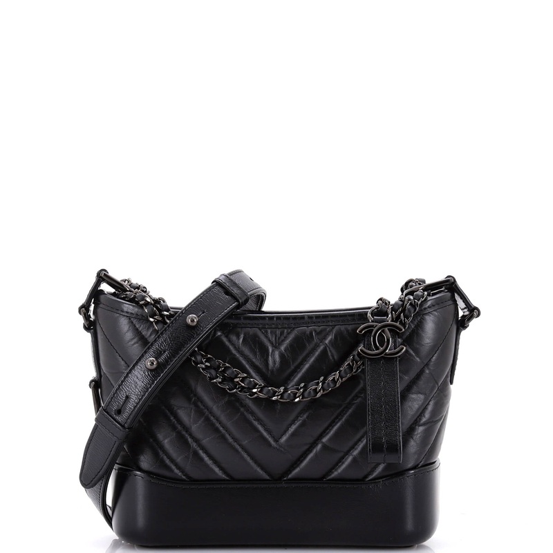 So Black Gabrielle Hobo Chevron Aged Calfskin Small