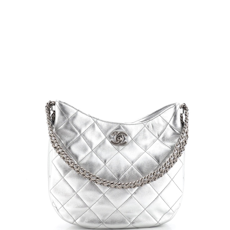 Wide Chain CC Turnlock Hobo Quilted Lambskin Small