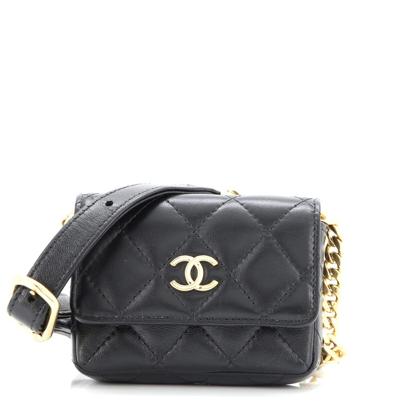 CC Flap Resin Pearl Chain Belt Bag Quilted Lambskin Mini
