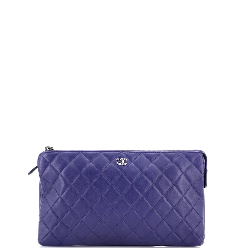 Classic Double Pocket Zip Pouch Quilted Lambskin Medium