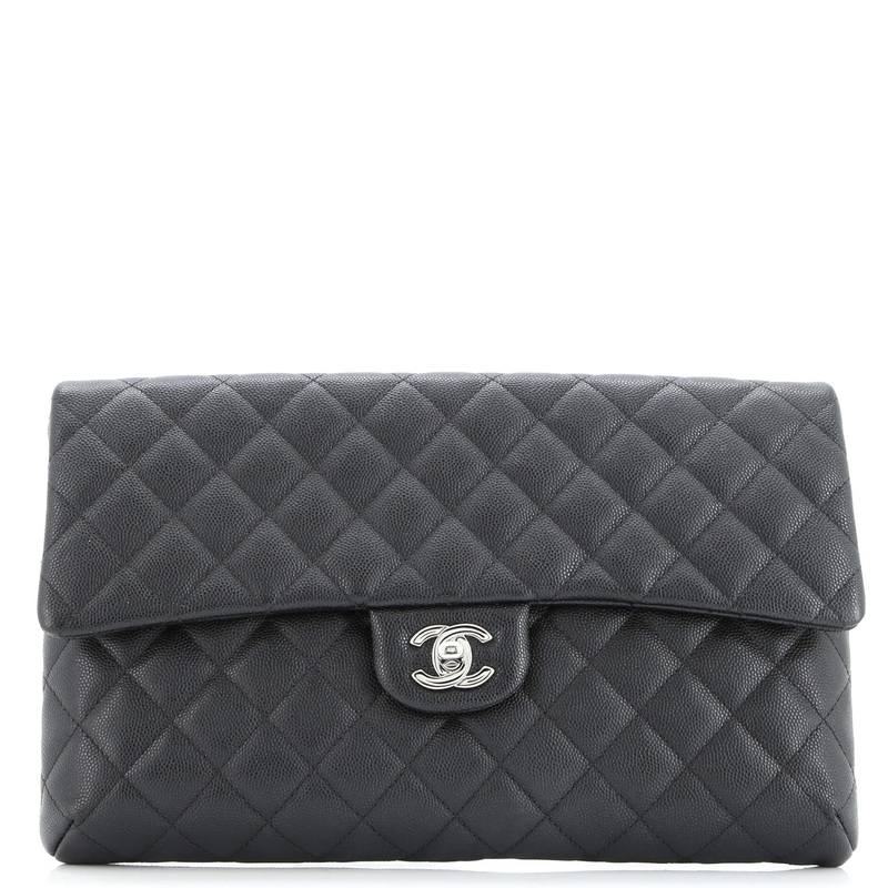 Classic Flap Clutch Quilted Caviar