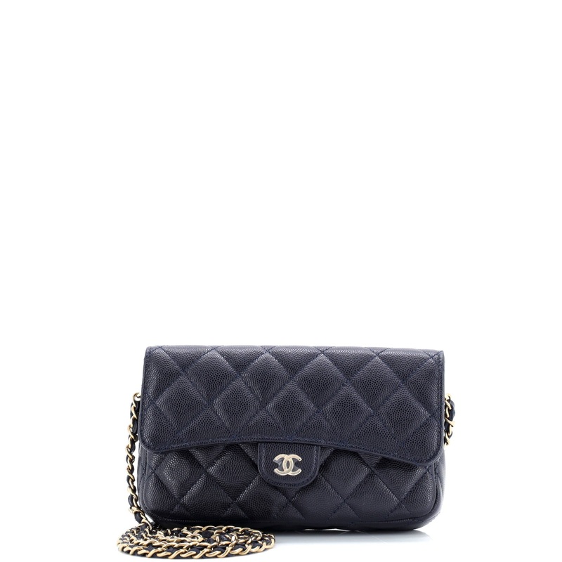Classic Flap Phone Holder with Chain Quilted Caviar