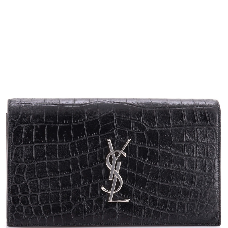 Classic Monogram Clutch Crocodile Embossed Leather Large