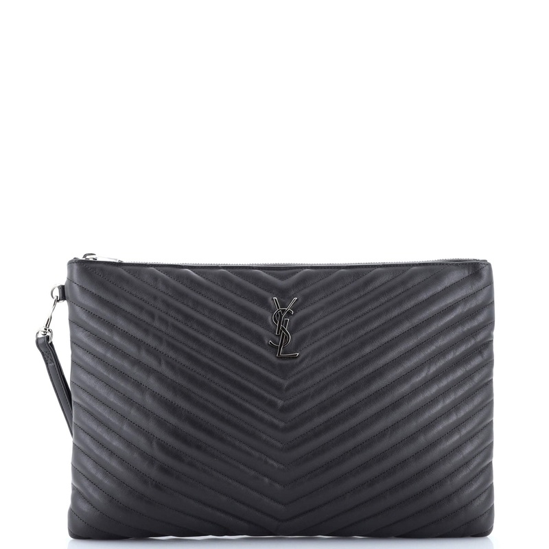 Classic Monogram Wristlet Pouch Matelasse Chevron Leather Large