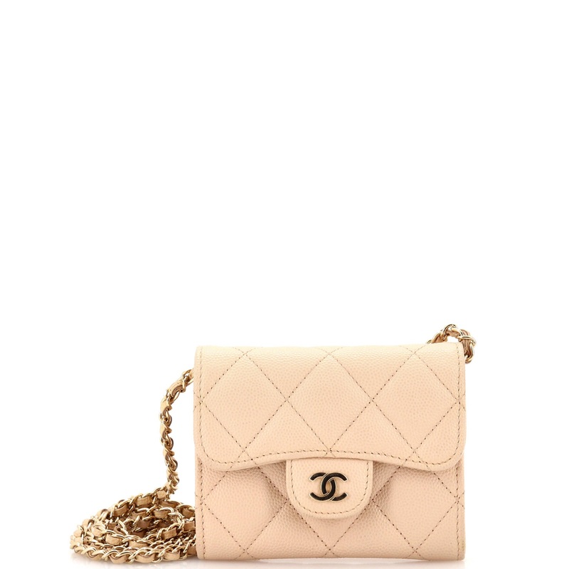 Classic Zip Around Card Holder on Chain Quilted Caviar Mini