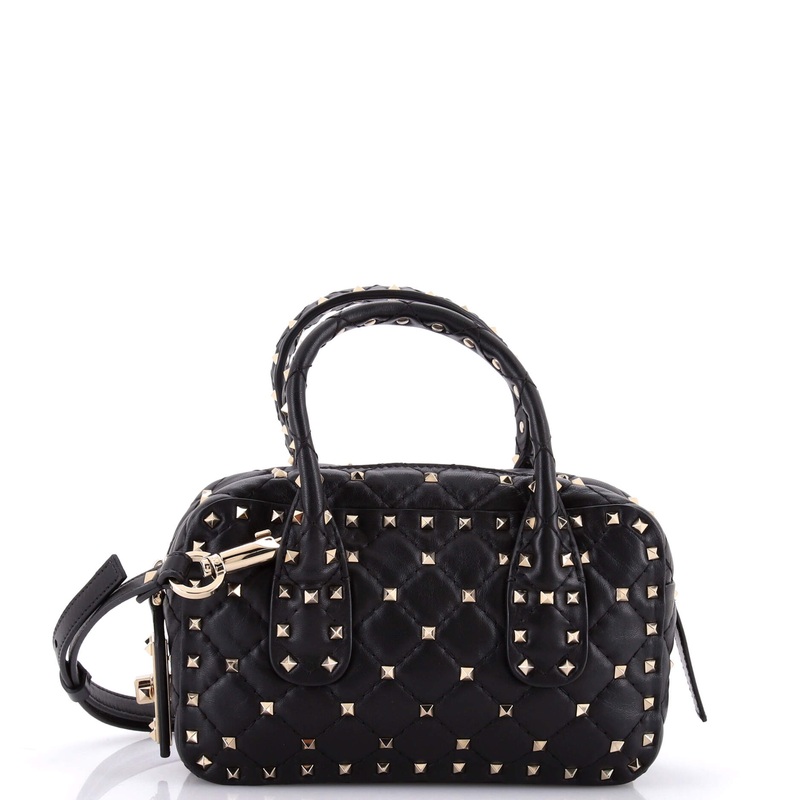 Convertible Rockstud Spike Bowler Bag Quilted Leather Small