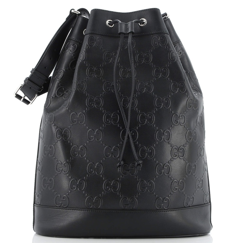 Drawstring Bucket Bag GG Embossed Perforated Leather Medium