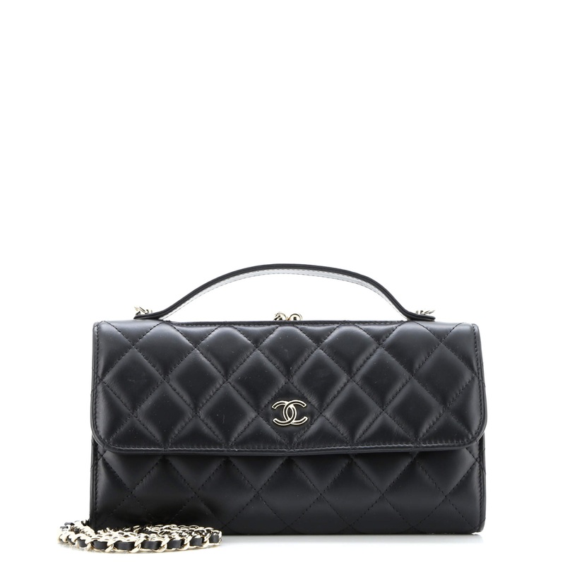 Flap Kisslock Phone Holder with Chain Quilted Calfskin