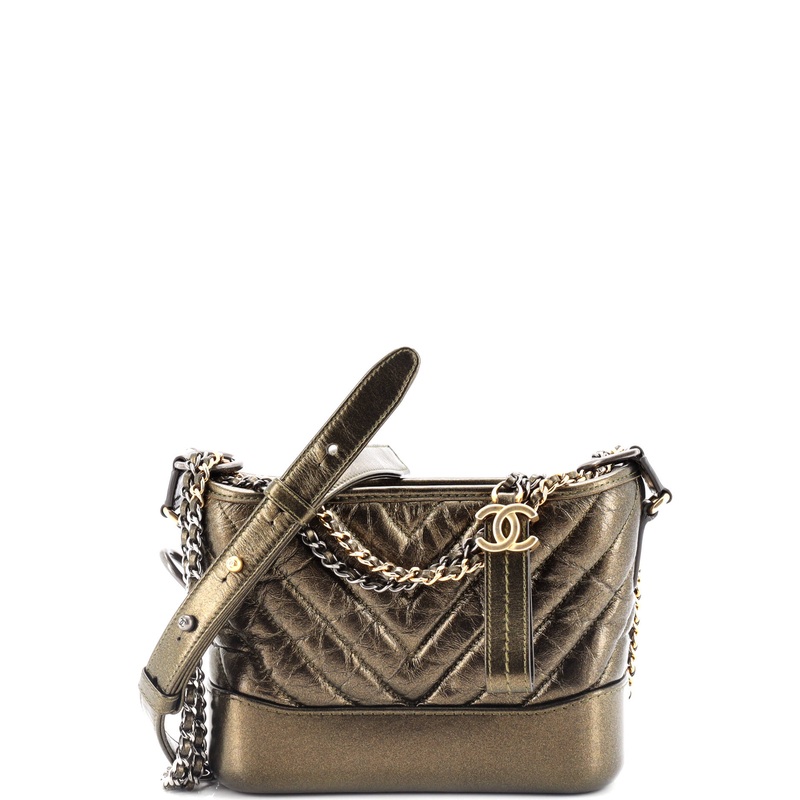 Gabrielle Hobo Chevron Metallic Aged Calfskin Small