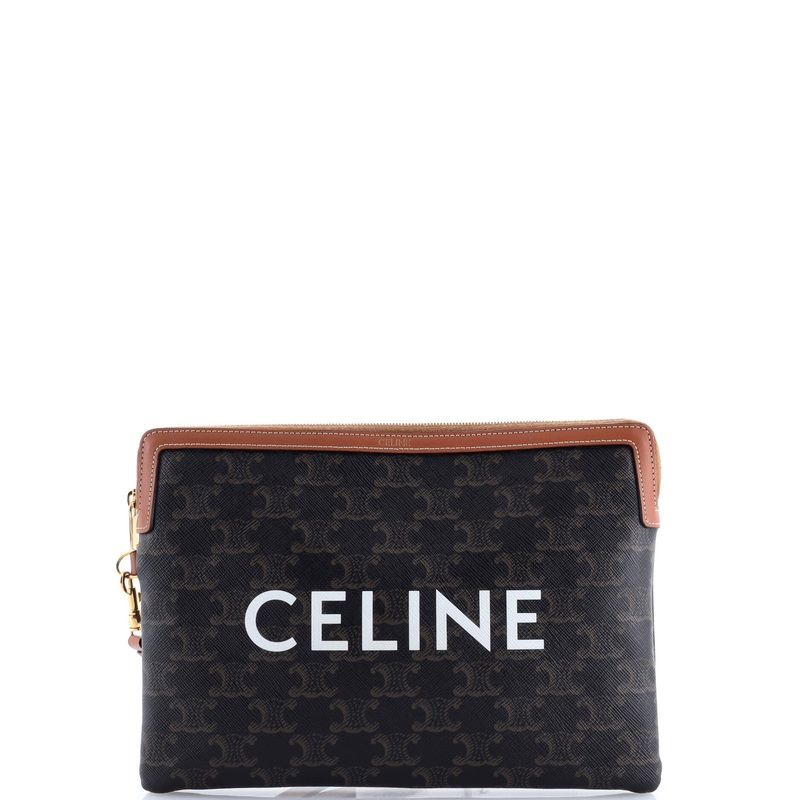 Logo Zip Wristlet Pouch Triomphe Coated Canvas Small