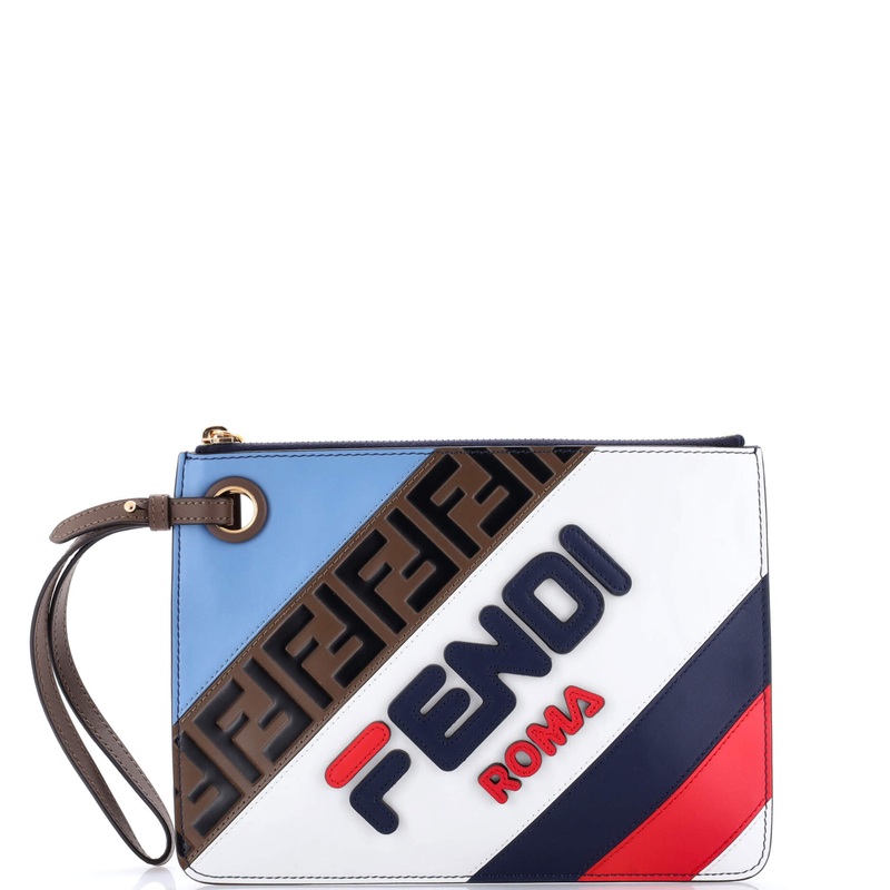 Mania Logo Zip Pouch Inlaid Leather Medium