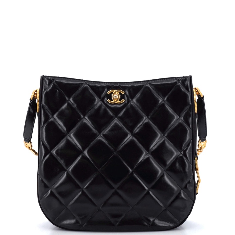Tiny CC Link Hobo Quilted Shiny Calfskin and Suede Medium