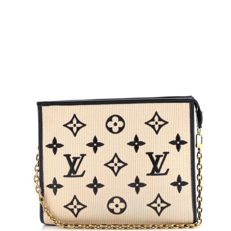 Toiletry Pouch on Chain Monogram Raffia