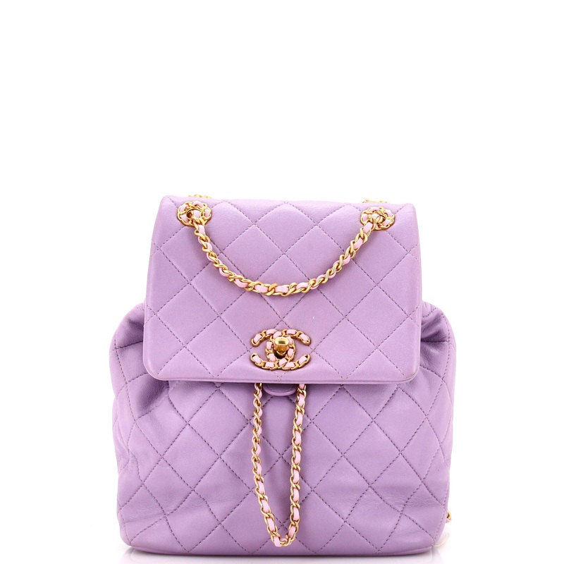 Chain Infinity Drawstring Backpack Quilted Lambskin Small