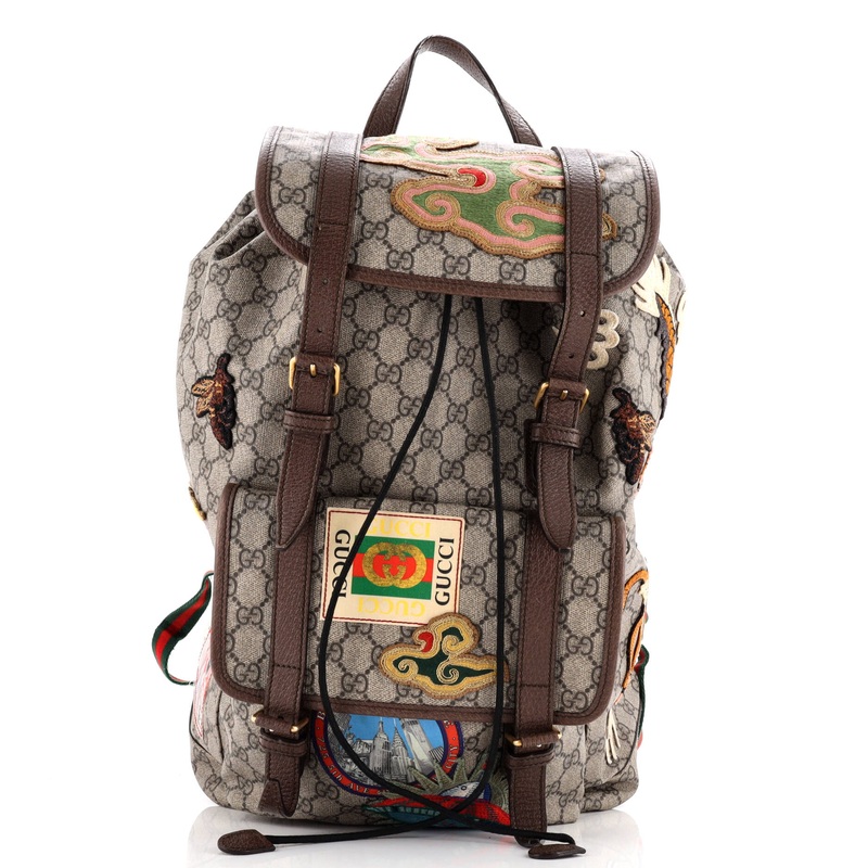 Courrier Soft Backpack GG Coated Canvas with Applique Large