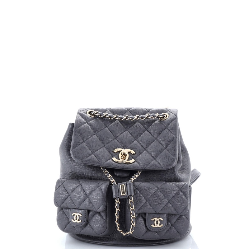 Duma Pockets Drawstring Backpack Quilted Caviar Small