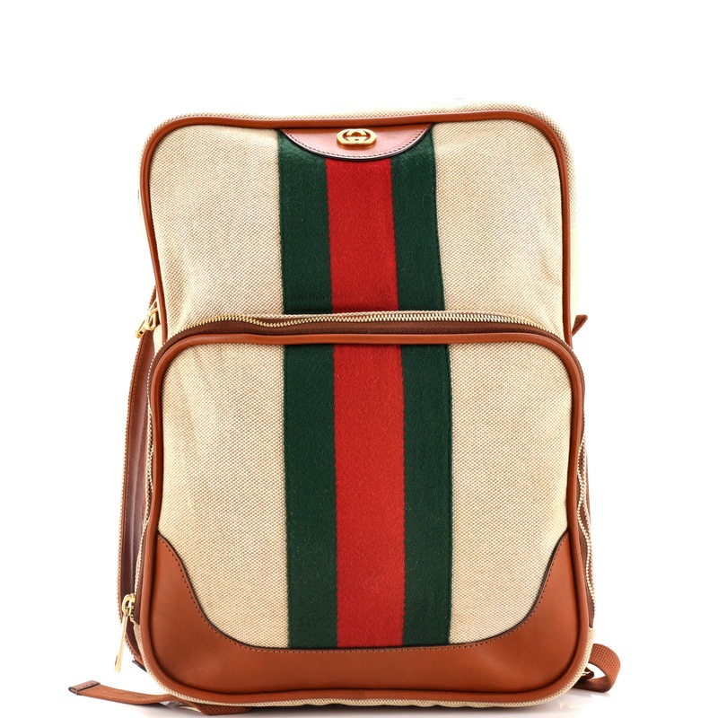 Front Pocket Backpack Vintage Web Canvas with Leather Medium