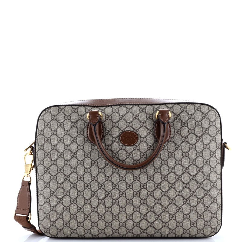Interlocking G Briefcase GG Coated Canvas with Leather Large