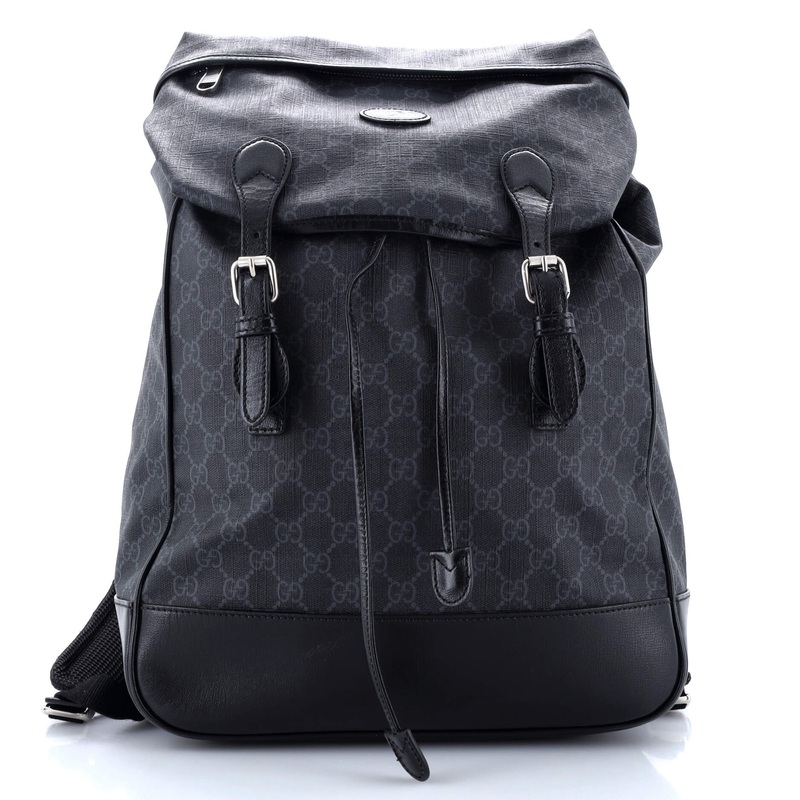 Interlocking G Patch Drawstring Flap Backpack GG Coated Canvas Medium