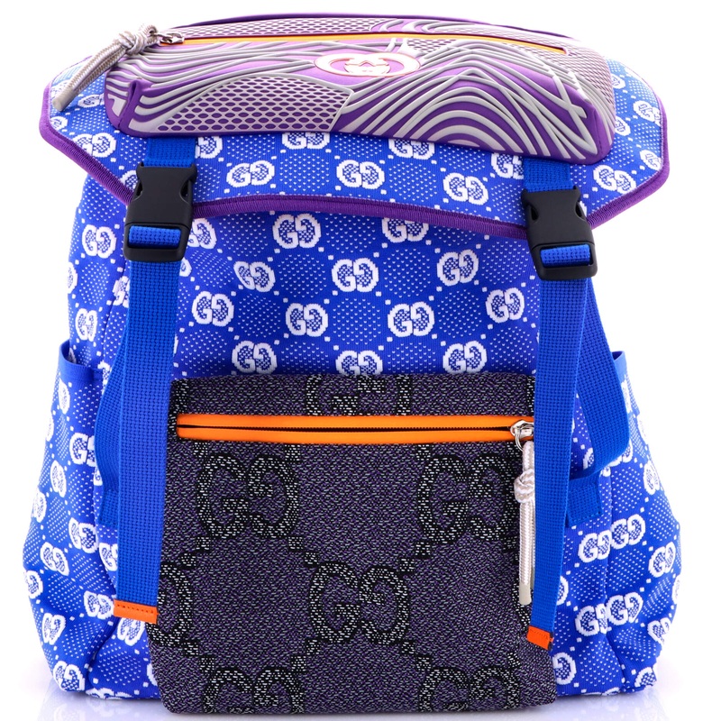 Panelled Double Buckle Backpack GG Jacquard Nylon and Rubber Large