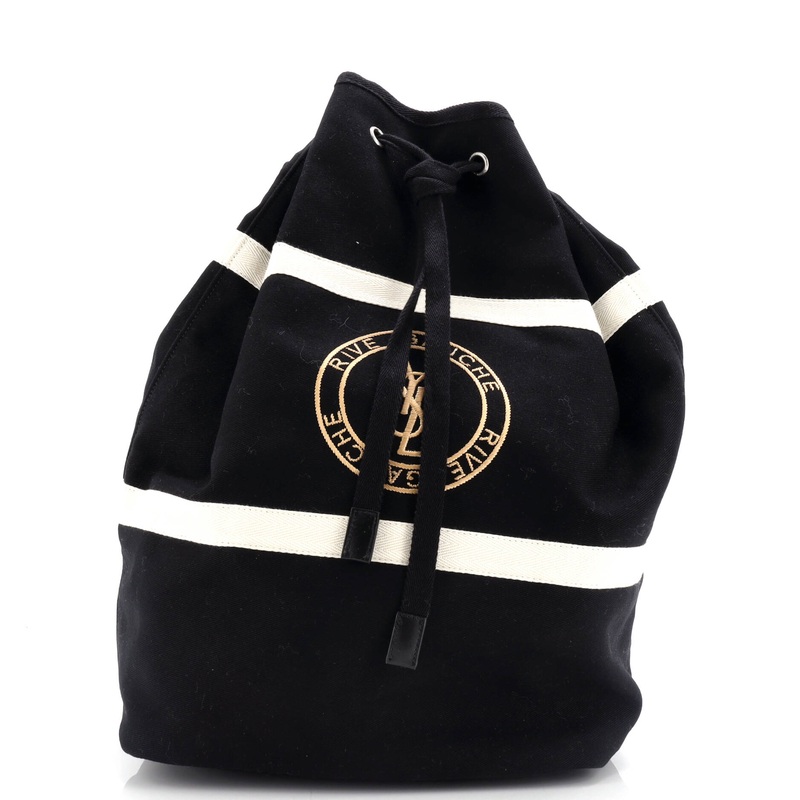 Rive Gauche Drawstring Sling Bag Embroidered Canvas