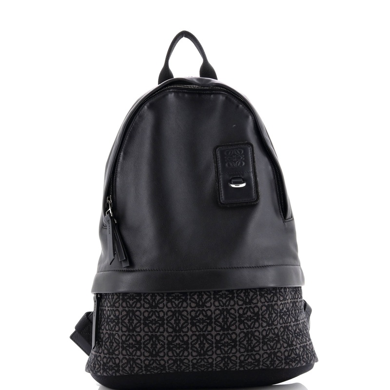 Round Slim Backpack Leather and Anagram Jacquard