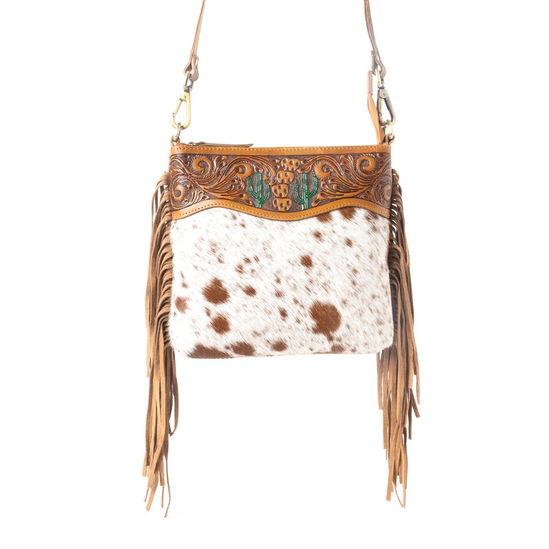 Sonora Charm Handtooled Bag in Brown & White