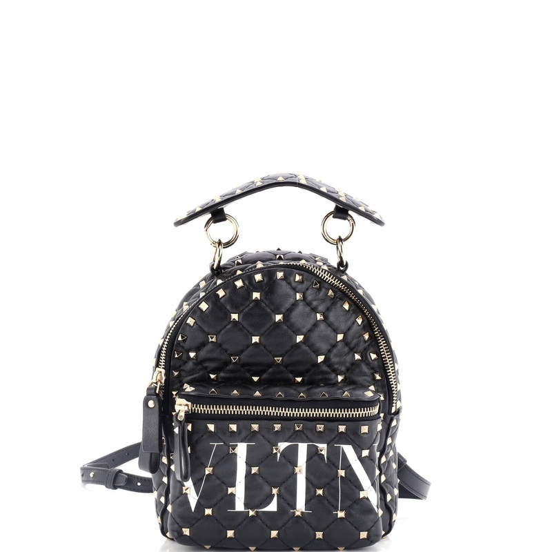 VLTN Rockstud Spike Backpack Quilted Printed Leather Mini
