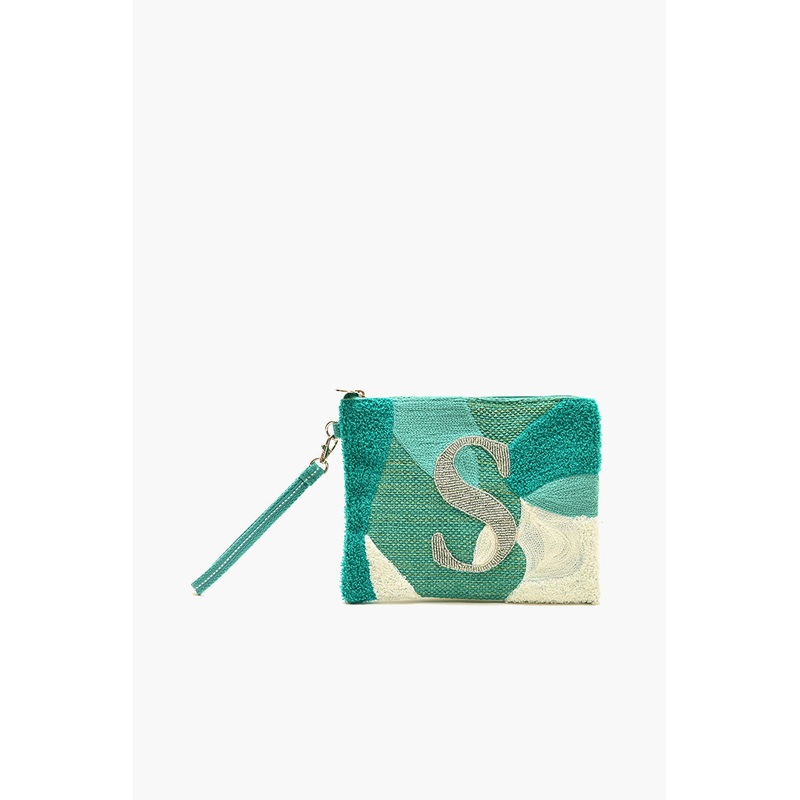 Beaded and Tufted Monogram Pouch-S Initial